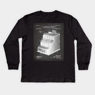 Cash Register Patent - Entrepreneur Office Décor Art - Black Chalkboard Kids Long Sleeve T-Shirt